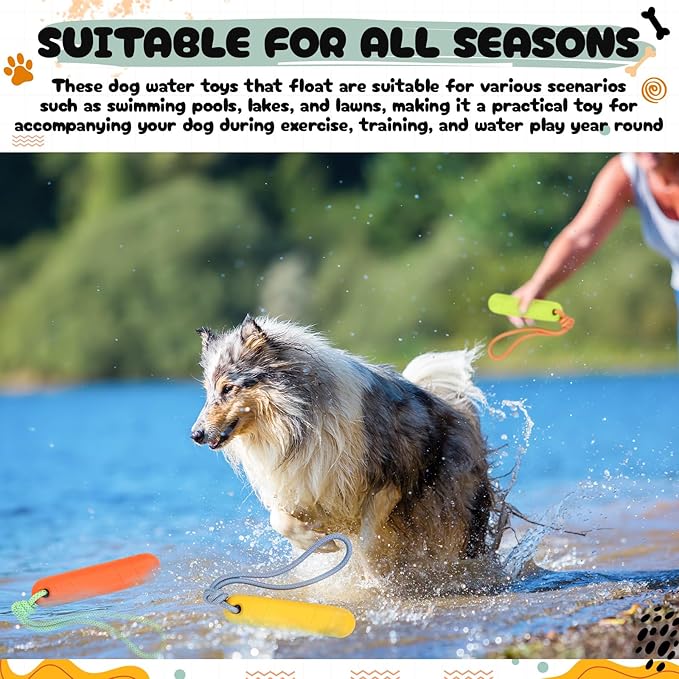Skylety 4 Pack Floating Dog Toys with Rope Handle EVA Dog Bumper Throw Stick for Water Training Fetch Retrieving High Visibility Pool Water Toys for Beach Diving Pool Yard Summer Outdoor Play