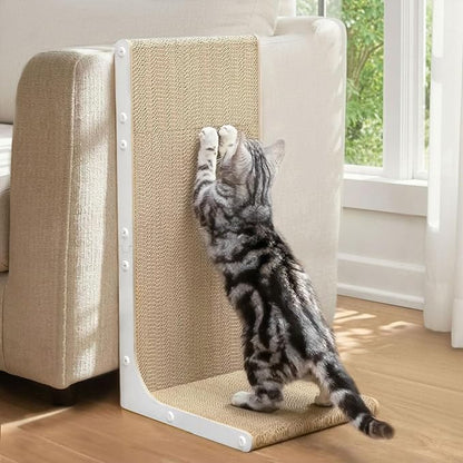 Cardboard Cat Scratcher, 23" L-Shaped Scratch Pad, Vertical Wall-Leaning Scratching Board to Protect Furniture for Indoor Cats, White