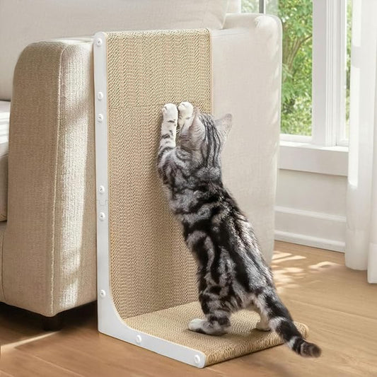 Cardboard Cat Scratcher, 23" L-Shaped Scratch Pad, Vertical Wall-Leaning Scratching Board to Protect Furniture for Indoor Cats, White