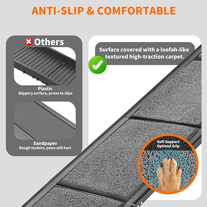 Dog Ramp for Car 63" Long & 17.3" Wide Portable Dog Ramps for Large Dogs with Non-Slip Rug Surface Dog Car Ramp for SUV Car & Truck, Outdoor Pet Ramp Folding Dog Ramp Up to 250LBS