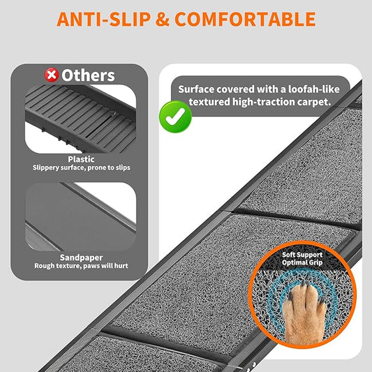 Dog Ramp for Car 63" Long & 17.3" Wide Portable Dog Ramps for Large Dogs with Non-Slip Rug Surface Dog Car Ramp for SUV Car & Truck, Outdoor Pet Ramp Folding Dog Ramp Up to 250LBS