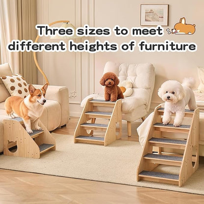 Dog Stairs for Small Medium Large Dogs 22.44" H Load Capacity 150lbs Solid Wood Non-Slip Sturdy Pet Steps for Bed & Couch 5 Step 15.75 * 27.56 * 22.44"