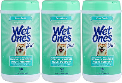 Wet Ones for Pets Hypoallergenic Multipurpose Dog Wipes with Vitamins A, C & E - No Fragrance Pet Wipes for Dogs in Canister, 50 Count - 3 Pack