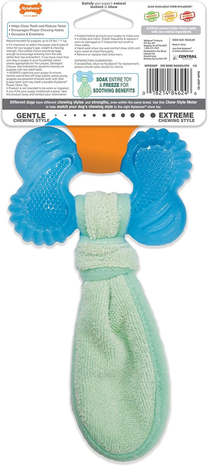 Nylabone Freezer Bone Puppy Chew Toy, Soothing Teething Toys for Puppies, Rubber & Terry Cloth, Peanut Butter Flavor, Small Dogs - Up to 25 lbs., 1 Count