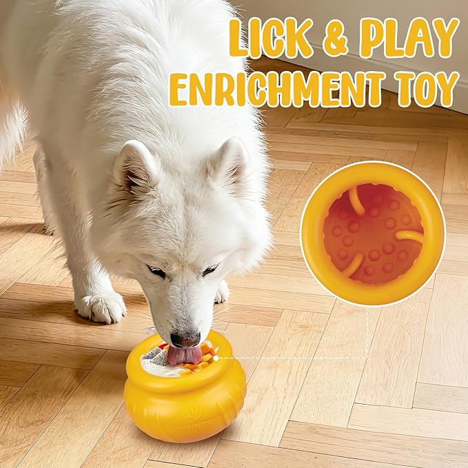 Wobbly Dog Enrichment Lick Toy, Stuffable Frozen Lick Bowl to Keep Dogs Busy, Long-Lasting Interactive Treat Dispensing Dog Toy, Silicone Fetch Catch Chew Toy(Orange,L)