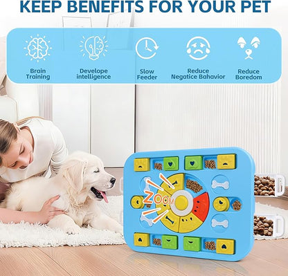 Dog Puzzle Toy for Smart Dogs with Sound,4-in-1 Interactive IQ Training & Cognitive Toy for Large & Small Dogs and Cat, Durable Food Puzzle to Keep Them Busy and Slow Feeder (L-Level4-Blue)