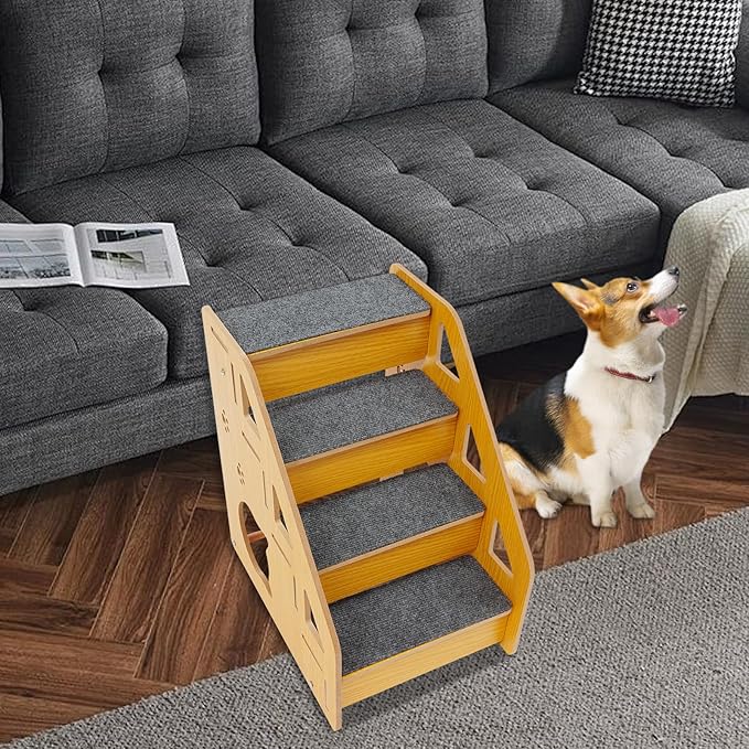 PetStep Foldable Dog Stairs, 4-Step Triangle Pet Ramp for Small Medium Dogs Cats, Non-Slip Indoor Stairs for Sofa Bed Car, Easy Assembly