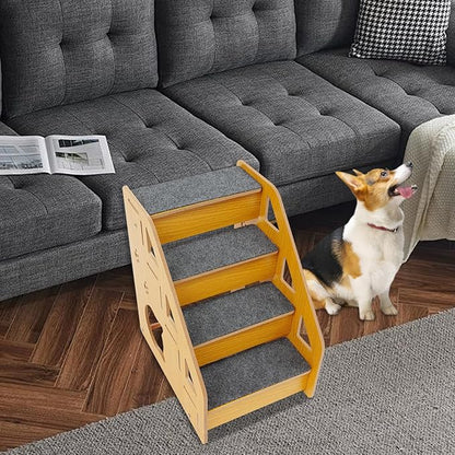 PetStep Foldable Dog Stairs, 4-Step Triangle Pet Ramp for Small Medium Dogs Cats, Non-Slip Indoor Stairs for Sofa Bed Car, Easy Assembly
