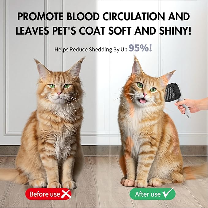 Cat Brushes for Indoor Cats - Self Cleaning Slicker Brush for Shedding Short & Long Haired Dogs, Skin Friendly Deshedding Grooming Tool to Removes Loose Fur, Mats,Tangles & Undercoat, Gray
