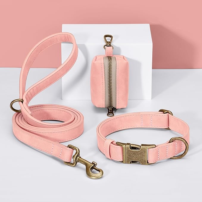 Didog Soft PU Leather Dog Collar, Stylish Quick Released Dog Collars for Small Dogs, Easy Clean Adjustable Pet Collar for Daily Walking, Pink, S Fit 10-15" Neck