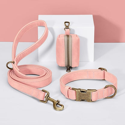 Didog Soft PU Leather Dog Collar, Stylish Quick Released Dog Collars for Small Dogs, Easy Clean Adjustable Pet Collar for Daily Walking, Pink, S Fit 10-15" Neck