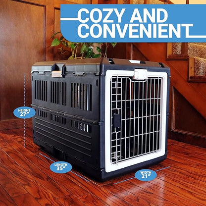 USA Pet Carrier & Crate 35" - Premium Collapsible Design for Medium Cats and Dogs - Portable Kennel for Indoor/Outdoor Use - 360-Degree Ventilation & Hard Plastic Wall Protection