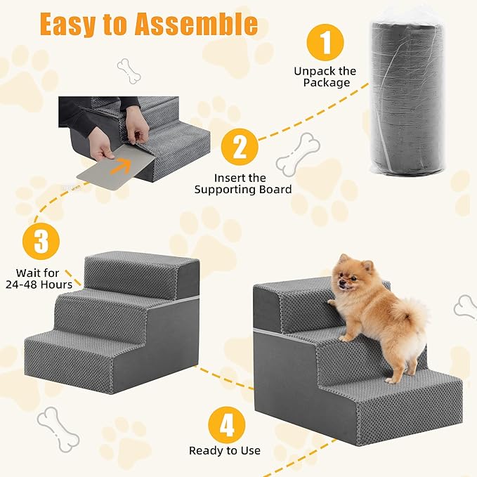NEWBULIG 3-Step Dog Stairs, 13.5" H Dog Steps for Sofa and Chair, Non-Slip Sturdy Pet Steps for Small Dogs and Cats, Pet Ramp for High Bed Indoor