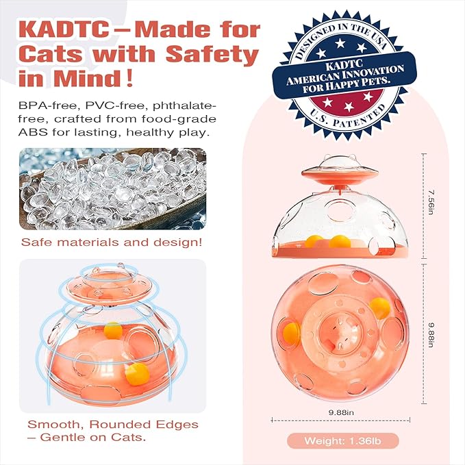 KADTC 2 Ways to Play - Large Size Cat Puzzle Toy, Treat Dispenser Toys & Foraging Balls For Indoor Cats Puzzles Feeder Kitten Enrichment Slow Feeding Interactive Brain-Teasing Game U.S. Brand & Design