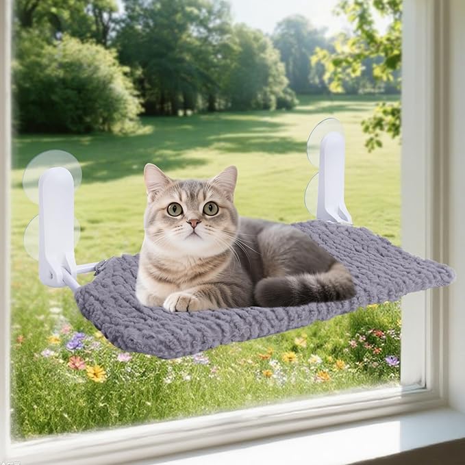 Cat Window Perch, Easy Install Bracket, Portable Wall Hammock for Indoor Cat, Grey