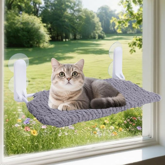 Cat Window Perch, Easy Install Bracket, Portable Wall Hammock for Indoor Cat, Grey