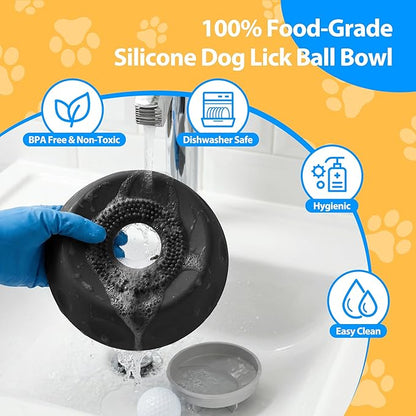 Homgaty Dog Licking Bowl with Rolling Ball - Slow Feeder Dog Lick Bowls for Yogurt Liquid Treat, Anti-Slip Entertained Bone Broth Dog Lick Toy for Large Medium Small Pet Breeds Dietary (Balck)