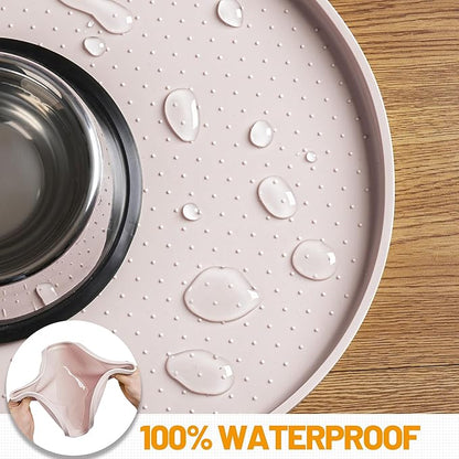 Hubulk 100% Waterproof Silicone Pet Feeding Mat with Raised Edge for Food and Water, Dog Bowl Mats, Cat Bowls Placemat with High Lip Protects Floor for Cats and Dogs (White Sand, 24" L x 16" W)
