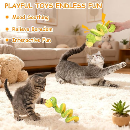 Retro Shaw 14" Large Crinkle Snake Cat Toy, Catnip & Silvervine Infused, Durable Chew Resistant Plush for Aggressive Chewers, Realistic Stuff Snake Interactive Kicker Toy for Large Indoor Cats