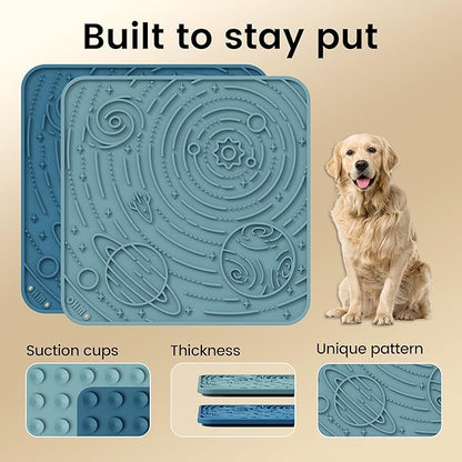 OHMO Lick Mat for Dogs and Cats(Large, Dark&Light Blue, 2pcs) Enrichment Accessories Toy Space Star Easy Clean Pet Slow Feeder/Suction Cups, Licking Pad for Anxiety Relief and Boredom Reduction