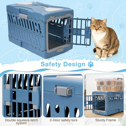 Pet Carrier for Cats & Small Dogs, Foldable & Durable Hard Cat Carrier Plastic, 2-Door 360° Ventilation Clear Top Pet Travel Kennel Crate for Longer Traveling Upto 22Lbs (22.0" L x 13.0" W x 14.6" H)