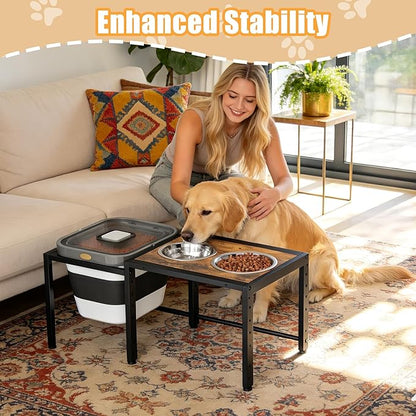 Elevated Dog Bowls with Storage Container ，Raised Dog Bowls for Large Dogs，15-18 lb Airtight Dog Food Storage Container, Adjustable Height Feeding Station