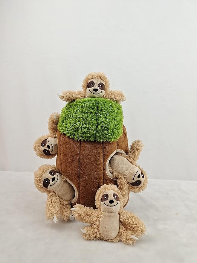 Glow Pups Hide and Seek Dog Toy, Plush Sloth in Tree, Squeaky Interactive Fun, Promotes Mental Stimulation, Keep Your Dog Entertained, Easy to Clean, Soft & Plush, Large, Brown/Green