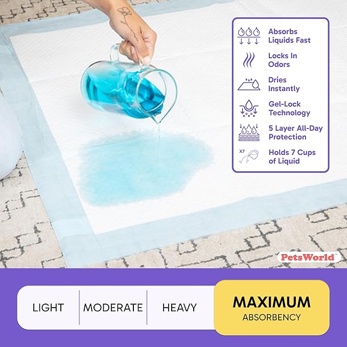 PetsWorld Enormous Dog Pee Pads 37"x54" 25 Count – XXXL Pet Pee Pads for Giant Dogs & Pets, Heavy Duty Leak-Proof Dog Training Pads, Super Absorbent Quick-Dry Potty Pads with Adhesive Tabs