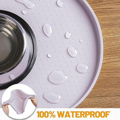 Hubulk 100% Waterproof Silicone Pet Feeding Mat with Raised Edge for Food and Water, Dog Bowl Mats, Cat Bowls Placemat with High Lip Protects Floor for Cats and Dogs (Dove, 16" L x 10" W)