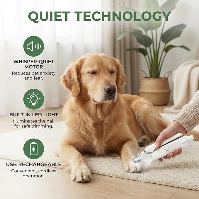 2 in 1 Dog Nail Trimmers & Dog Nail Grinder for Large Medium Small Cats Claw Trimmer with 2 LED Lights & Splash Guard,USB Rechargeable Pet Claw Care Grooming