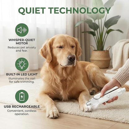 2 in 1 Dog Nail Trimmers & Dog Nail Grinder for Large Medium Small Cats Claw Trimmer with 2 LED Lights & Splash Guard,USB Rechargeable Pet Claw Care Grooming