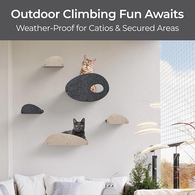 Accessory ADD-ON Set of 4 Facades Covers Compatible with Cat Wall Shelves by Pryde Pets - 100% Sustainable PET Felt - Climbers Sold Seperately - Cats Shelf Privacy and Safety Bumpers (Charcoal)