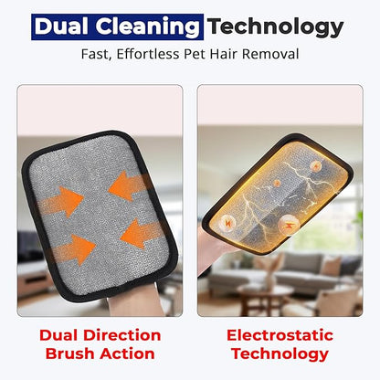 electrostatic pet Hair Removal Glove, Reusable the Magic Brush pet Hair Remover, 2-Piece pet Glove Set for Furniture, Clothing, Car Seats, Reusable 2-in-1 Design, 1 Pack (2)