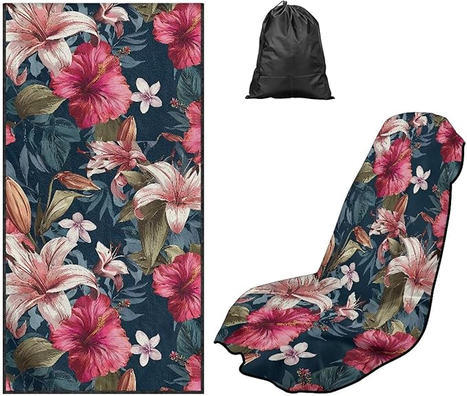 SEANATIVE Car Seat Cover Car Towel - Washable Sweat Protector for Workout, Sports Towel Cushion Cover, Women Men Dogs' Universal Seat Covers for Cars Trucks SUV, Hibiscus Flowers Print