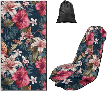 SEANATIVE Car Seat Cover Car Towel - Washable Sweat Protector for Workout, Sports Towel Cushion Cover, Women Men Dogs' Universal Seat Covers for Cars Trucks SUV, Hibiscus Flowers Print