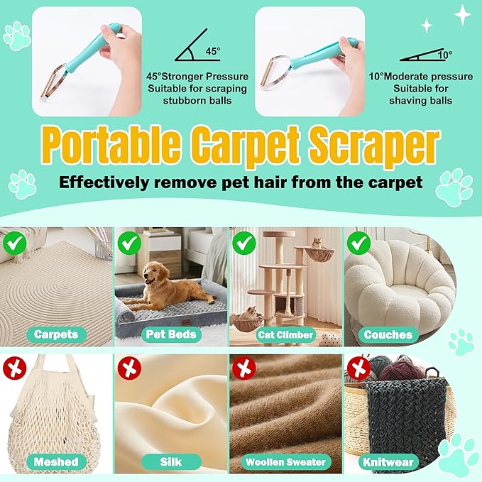 Pet Hair Remover Glove - 5PCS Electrostatic Cat Dog Hair Removal Gloves with Brush and Hooks, Reusable Animal Grooming Brush Tool for Couch Furniture Clothing Carpet Curtain Bed Carpet Blanket