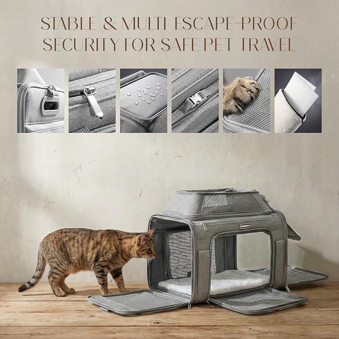 Top-Expandable Pet Carrier with Treat & Pet Window,18x11x11 Inch Delta American United Airline Approved,Soft-Sided Dog Carrier for Small Dogs and Cats,Travel Cat Carrier with Locking Safety Zippers
