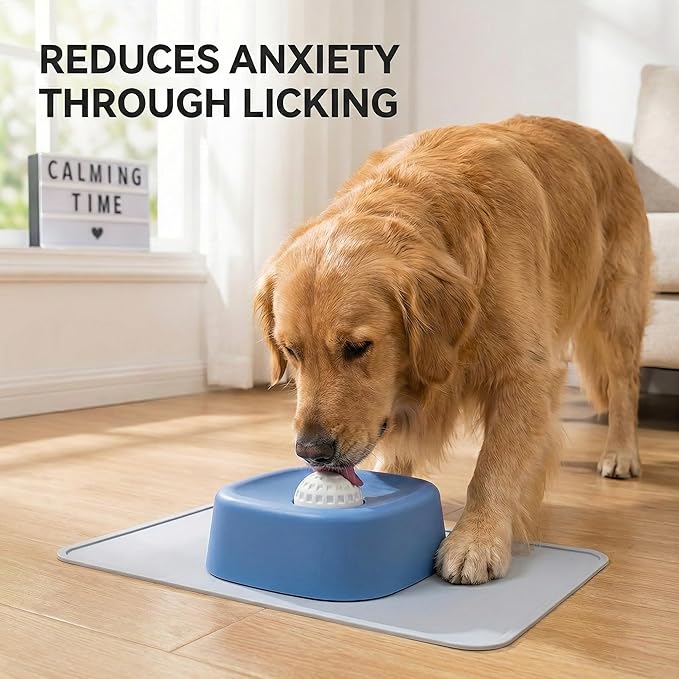 Slow Feeder Dog Bowls Lick Bowl with Rolling Ball for Liquid Treats - Interactive Dog Puzzle Toys for Boredom & Anxiety Relief, Spill-Proof Licking Mat Alternative for Large Medium Small Dogs (Blue)
