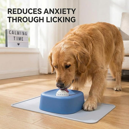 Slow Feeder Dog Bowls Lick Bowl with Rolling Ball for Liquid Treats - Interactive Dog Puzzle Toys for Boredom & Anxiety Relief, Spill-Proof Licking Mat Alternative for Large Medium Small Dogs (Blue)