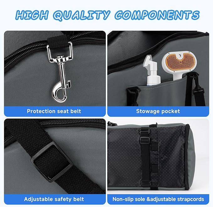 Center Console Dog Car Seat - Suitable for Small Dogs and Puppies Up to 12 lbs,Portable Armrest Booster with Safety Belt, Easy-Clean Technical Cloth,Safety Leash,Storage Bag,Multi-Function Pet Carrier