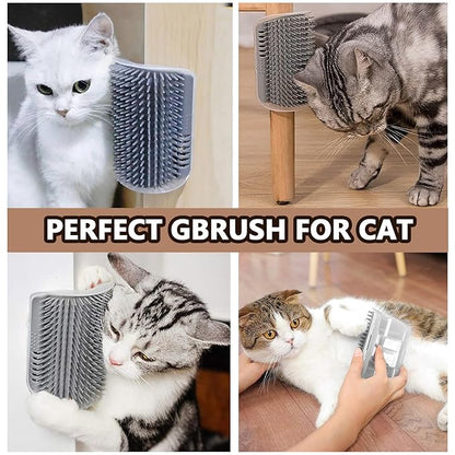 2 Pack Cat Self Groomer with Catnip Pouch Grey Cat Grooming Massage Brush Soft Cat Brush Cat Massager for Indoor Cats