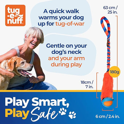 Tug-E-Nuff Fauxtastic PowerBall Bungee, Durable, Faux-Fur Fetch & Tug of War Dog Toy with Rubber Ball, Interactive Dog Tug Toys for Training Small, Medium, Large Dogs, 25 in, Orange Pattern