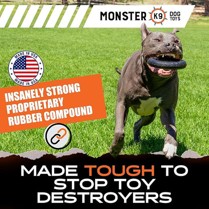 Monster K9 Indestructible Ring Dog Toy Durable for Aggressive Chewers - Safe, Non-Toxic Natural Rubber - Chew, Tug & Fetch - Tough, Heavy Duty - USA Made - Solid-Core, 6.5"x1.5"