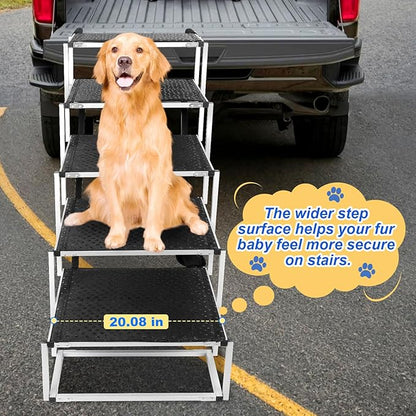 Dog Stairs for Large Dogs - Extra-Wide 20-Inch Step 43-Inch 5-Step Extra Dog Steps Tall Designed for Oversized SUVs, Off-Road Vehicles, and Pickup Trucks