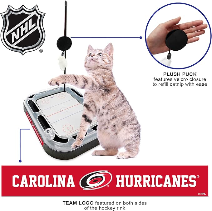 Pets First 5-in-1 NHL Carolina Hurricanes Hockey Field Cat Scratcher Toy with Interactive Cat Ball Bell in Tracks