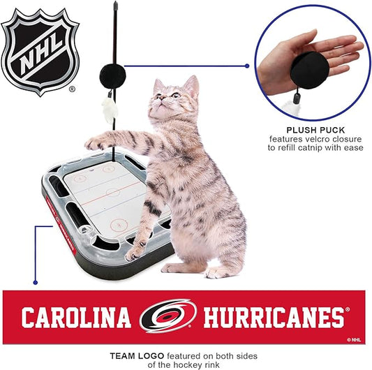Pets First 5-in-1 NHL Carolina Hurricanes Hockey Field Cat Scratcher Toy with Interactive Cat Ball Bell in Tracks