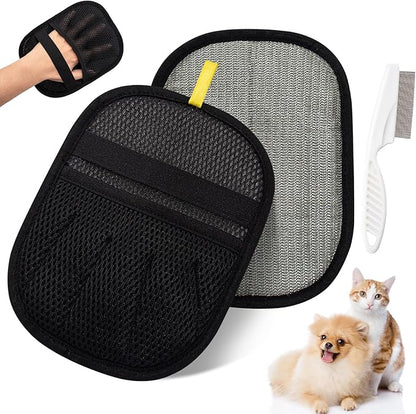 Pet Hair Removal Glove for Cats & Dogs, Upgraded Electrostatic Five-Finger Pet Fur Remover Gloves with a Fine-Tooth Comb Brush, Reusable Hair Removal Tool for Fabric Surface, Car Seat (9.45" x 6.69")
