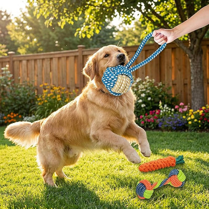 Dog Rope Toys for Small Dogs, 3 Pack Durable Cotton Rope Dog Toys for Aggressive Chewers, Interactive Tug of War Puppy Chew Toys for Teeth Cleaning, Carrot Rope Toy, Rope Ball & Knotted Rope