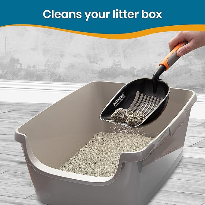 PAWBEE Premium Non-Stick Metal Cat Litter Scooper with Holder, Deep Shovel Poop Scoop, Long Non-Slip Handle