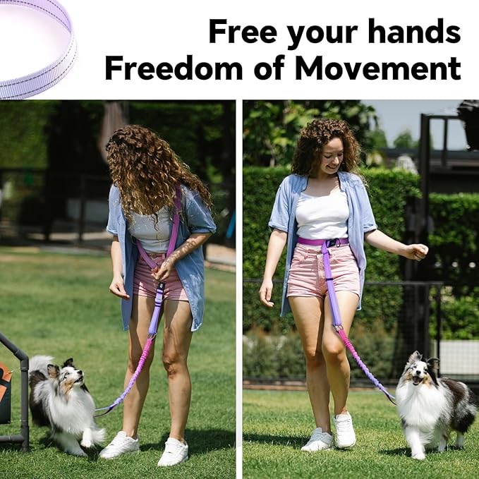 QQPETS Hands Free Dog Leash with Car Seat Belt, Adjustable No Pull Bungee Dog Running Waist Leash, Versatile Crossbody Rope for Walking, Jogging and Hiking